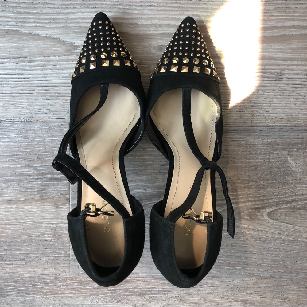 BCBG T strap Gold Studded Heels